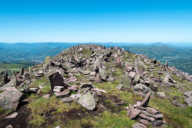 Pile of rocks on top of the Autza mountain in the French Basque Country