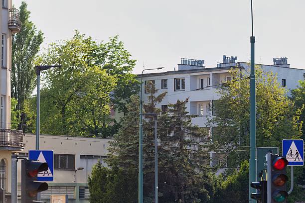 istock a street scene with buildings and trees 2218060608