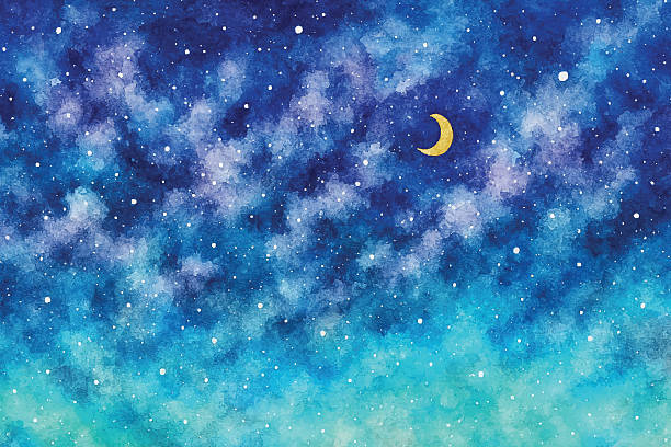 istock Colorful Watercolor Galaxy with a Crescent Moon  A Vector Illustration of Outer Space 2218060709