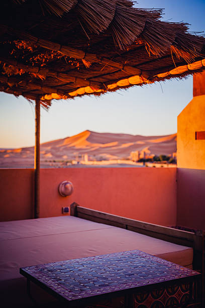 istock Patio with bed facing the Sahara Desert 2218069773