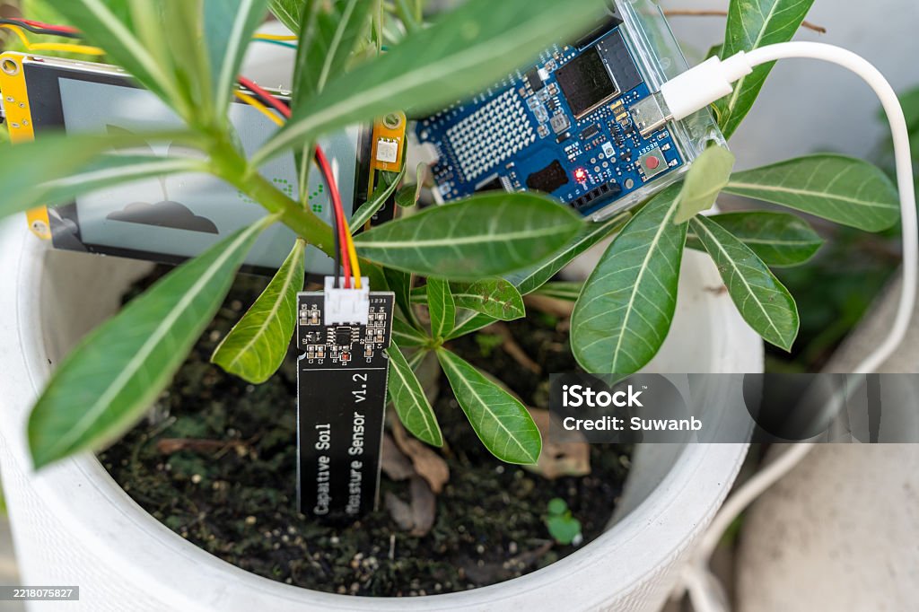 Farm Bot Microcontroller Soil Moisture Display Screen With Iot Microcontroller And Soil Moisture ...