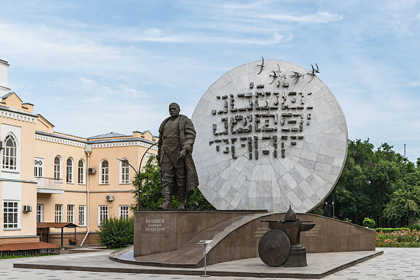 Bishkek, Kyrgyzstan - May 27, 2025: Monument to Bishkek Batyr on Ala-Too Square. Made by the artist-sculptor Adil Seytaliev, installed in April 2021.