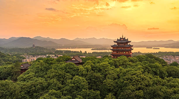 istock Hangzhou west lake chenghuang pavilion at sunset 2218087687