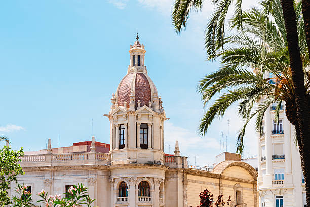 istock Valencia City Hall Dome Framed by Palms and Blue Sky 2218097738