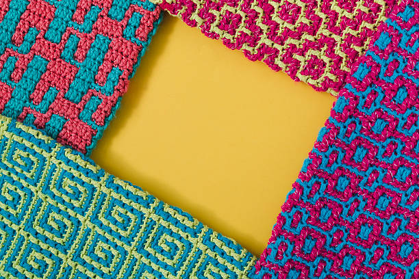 This image showcases a vibrant collection of crocheted cup mats, highlighted by a range of colors and patterns, perfect for showcasing handmade craftsmanship and artistic creativity.