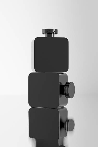 istock Black cubic shape bottle mockup, luxury flipcap square water bottle packaging, short ractangular shape PET bottle, men personal care product packaging, black flip top cap sqaure shape liquid container 2218100053