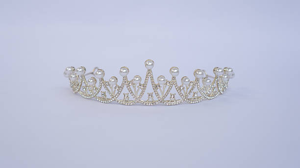 istock Elegant Silver Tiara with Pearls on White Background 2218101208