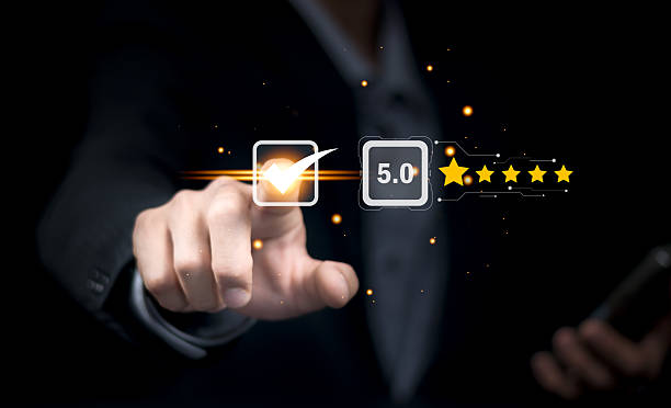 istock User give rating to service experience on online application, Customer review satisfaction feedback survey concept, Customer can evaluate quality of service leading to reputation ranking of business. 2218105198