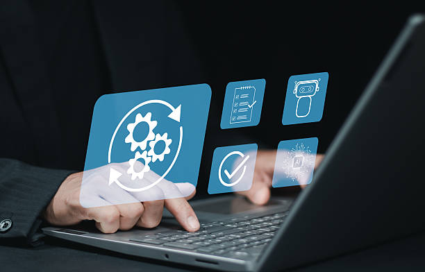 istock Technology to automate business tasks with AI robotic management.Automated industrial technology with digital transformation.Business process optimisation.Robotic process automation or RPA. 2218105814