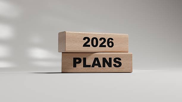 istock 2026 Plans word. Resolution, strategy, solution, goal, business and New Year holiday concepts. wooden blocks. Copy space.3D rendering on white background. 2218109095