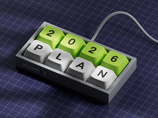 istock 2026 Plan word. Resolution, strategy, solution, goal, business and New Year holiday concepts. Computer keyboard keys. Copy space.3D rendering on blue background. 2218109096