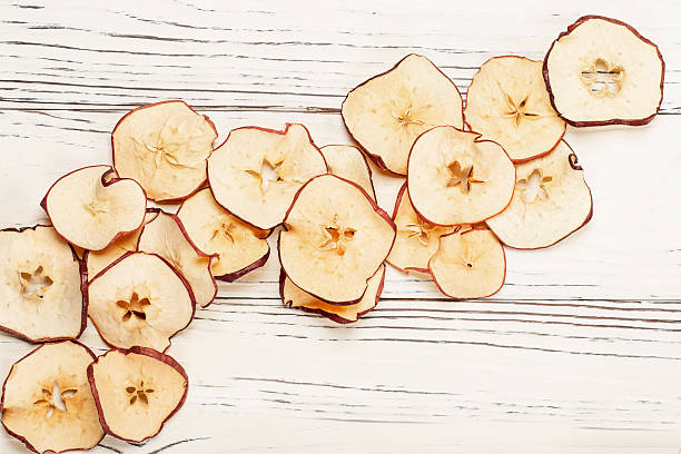 istock round dried apple chips on wooden background 2218111346