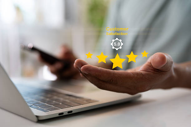 istock A user give rating to service experience on online application, Evaluate quality of service leading to reputation ranking of business. Customer review satisfaction feedback survey concepts. 2218112307