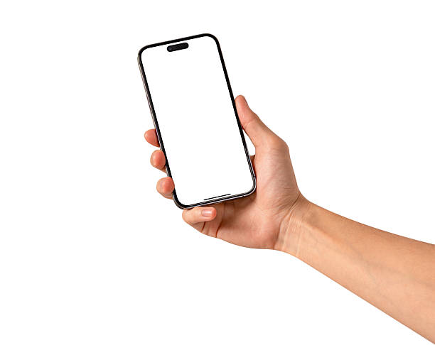 istock Hand showing smartphone with blank screen isolated on white background. Premium high quality studio shot. Concept for technology, business, finance and advertising. 2218112751