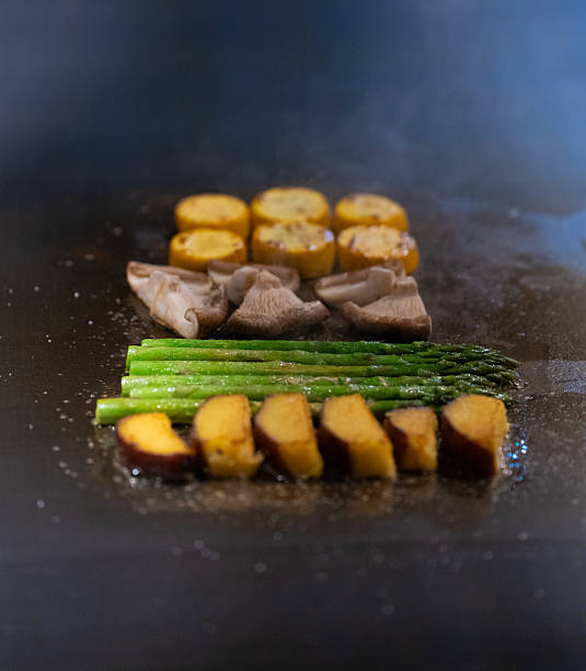 Grilled Vegetables and Mushrooms on Teppanyaki Grill