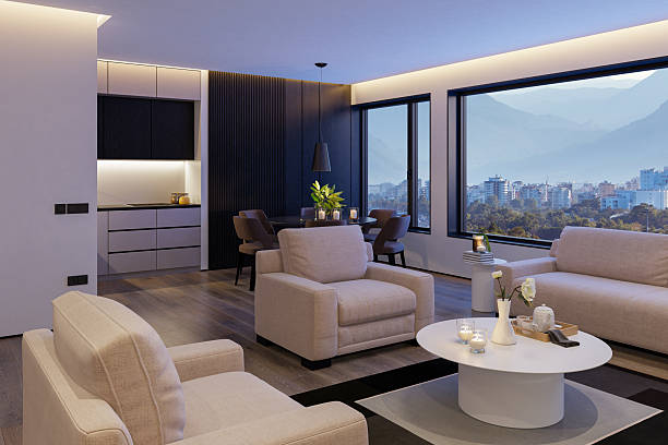 istock Modern Open-Plan Interior with Kitchen, Dining, and Cozy Living Area 2218119759