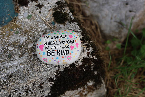 Be kind kindness rock on stone with moss growing