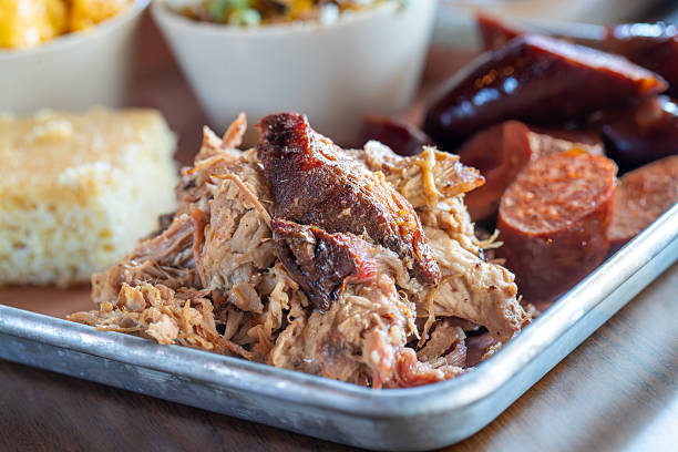 Pulled pork, sliced smoked sausage cornbread