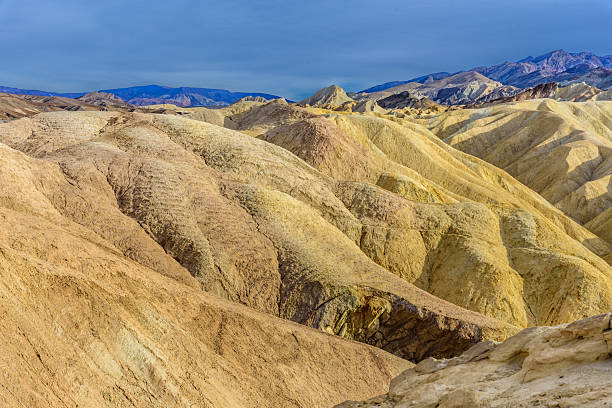 The colorful landscape seen at Zabriskie  Point extends several miles to the southeast.  These spectacular multi-colored \