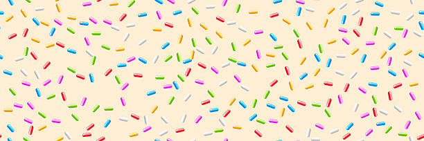 istock Donut background with colorful candy sprinkles. Sweet topping for candy or ice cream. Fun and playful dessert design. Summer, birthday, children concept. Seamless vector illustration 2218135956