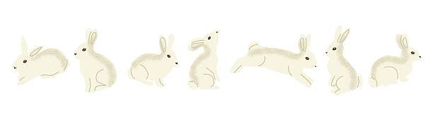 istock Set of cute white rabbits in different poses including sitting, jumping and crouching. Bunny clipart perfect for Easter designs, spring themes, nursery prints, cards, stickers 2218137827