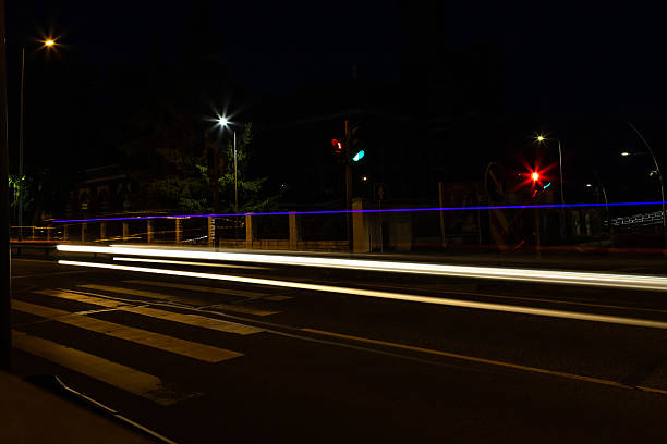 istock Night motorway transport light lines in city. Light traces Long time exposure dynamic photography. Blurred illuminated transport motion. 2218141205