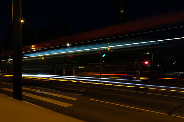 istock Night motorway transport light lines in city. Light traces Long time exposure dynamic photography. Blurred illuminated transport motion. 2218141218