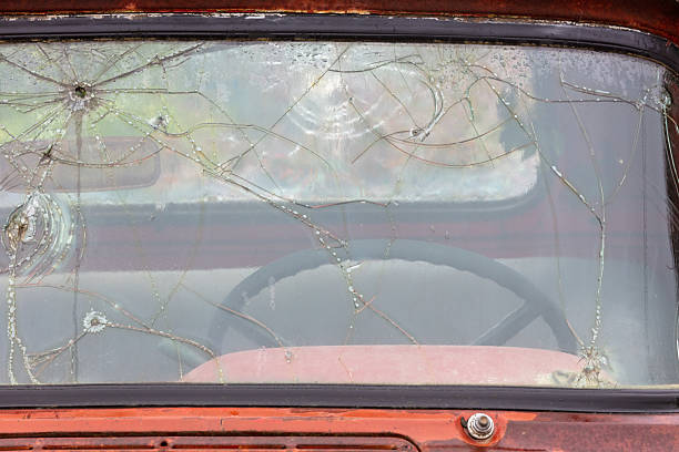 istock Cracked Windshield of Vintage Car 2218147020