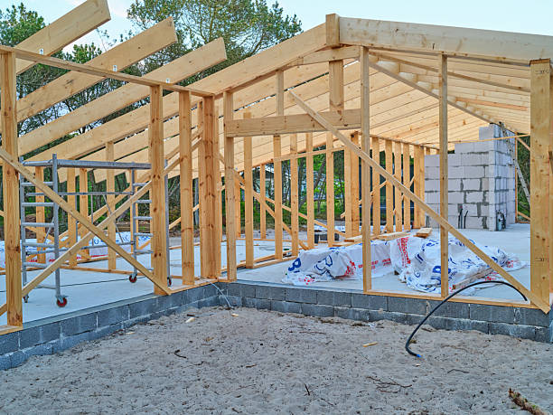 istock Wooden framework of a residential home under construction in Denmark 2218156840