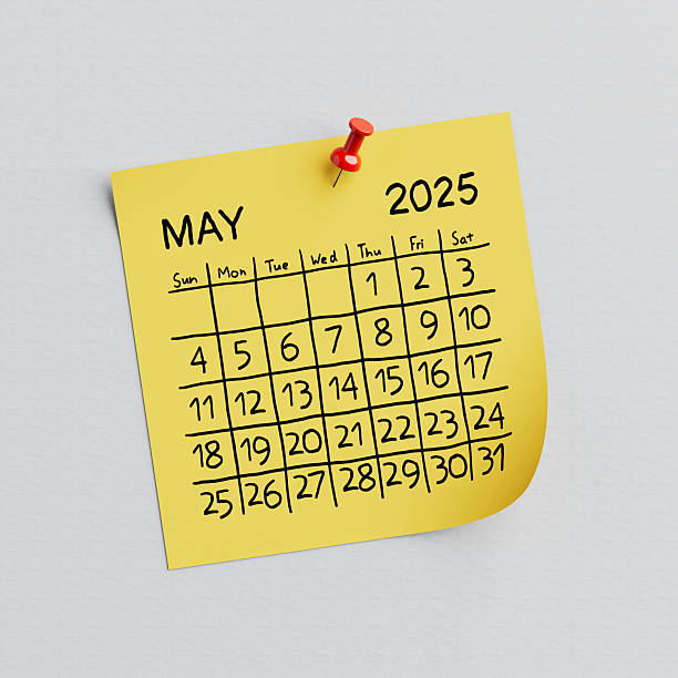 istock Yellow Note Paper with 2025 Year May Handwritten Calendar and Thumbtack Pin. 3d Rendering 2218163784