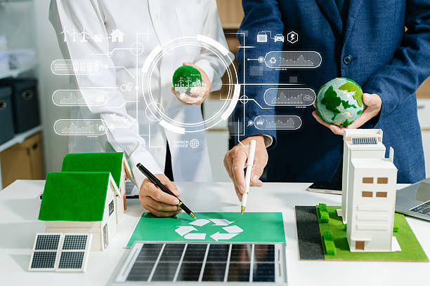 istock Business team people planning hand using laptop for working technology and business Net zero and carbon neutral 2218166702