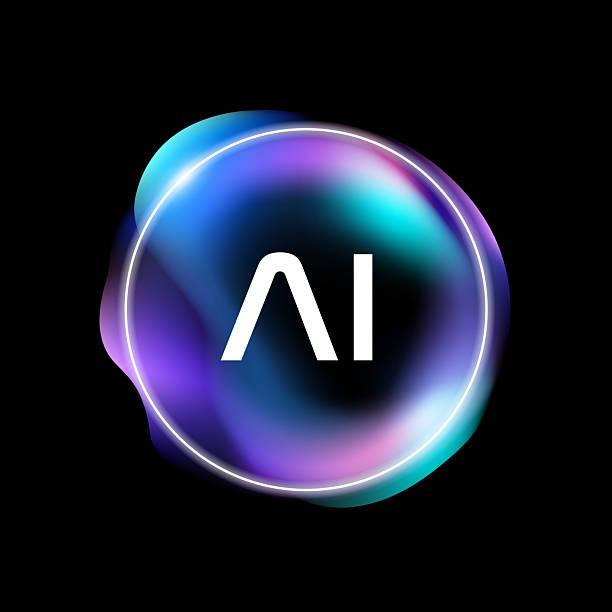 stockillustraties, clipart, cartoons en iconen met abstract circle with ai text logo for futuristic representing artificial intelligence using big data tech concept within vibrant fluid background. - bol