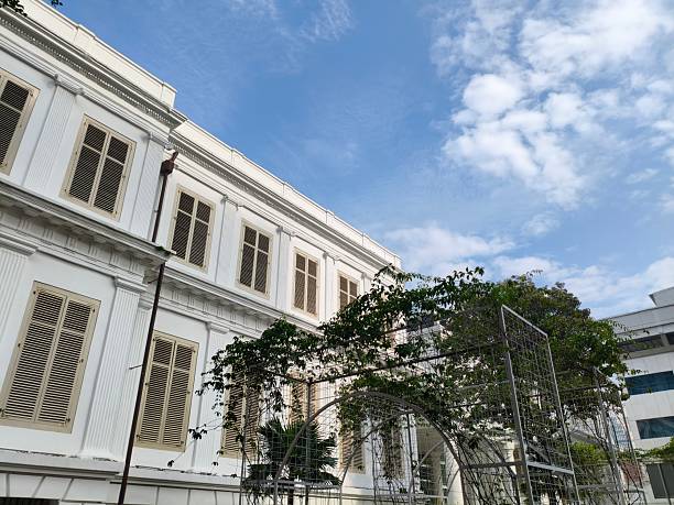 istock vintage old building with huge tree in sunny day 2218171499