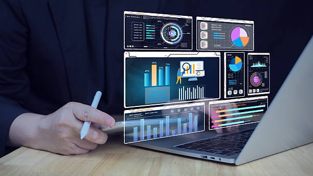istock Businessman is pointing to a graph showing investment graphs, analyzing financial data. Analytics dashboard screen with data graphs, featuring a UI graphic panel with statistical infographics 2218180268