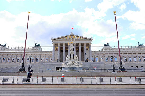 Vienna, Austria–September 10th, 2024: Austrian Parliament, the lavish chambers in this imposing neoclassical building in Wien (Vienna), Austria
