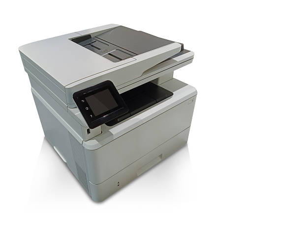 istock top view black and grey and white printers on white background, technology, object, comfortable, work, copy space 2218191918