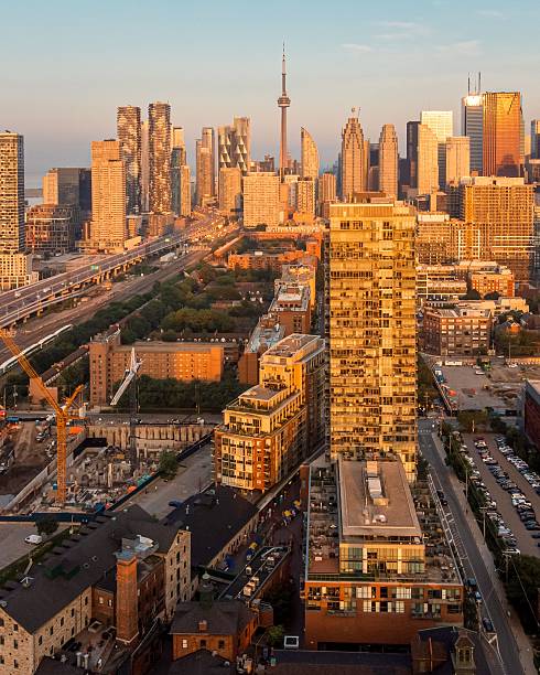 istock Toronto skyline at sunset with CN Tower and skyscrapers. 2218193479
