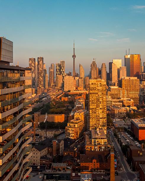 istock Toronto skyline at sunset with CN Tower and skyscrapers. 2218193503