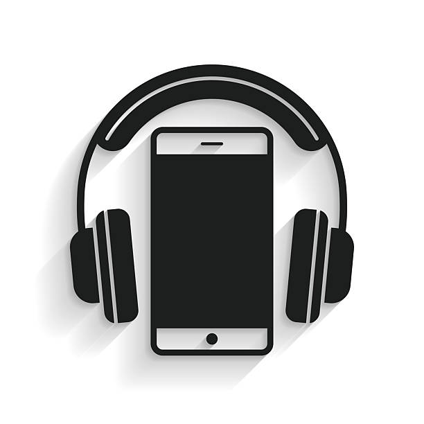 istock Headphones with smartphone. Icon with long shadow on white background 2218194778