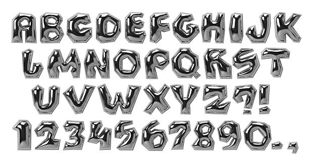 istock 3d chrome font. Silver bubble typeface. Metal letters 2218196392