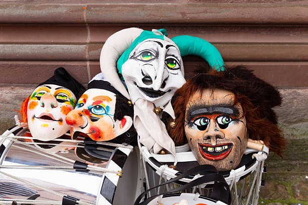 Venetian masks for sale at a stall in Piazza San Marco during the carnival festival