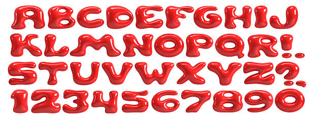 istock Bold bubble font. 3D red plastic typescript. Y2K alphabet. Groovy letters and numbers 2218199769