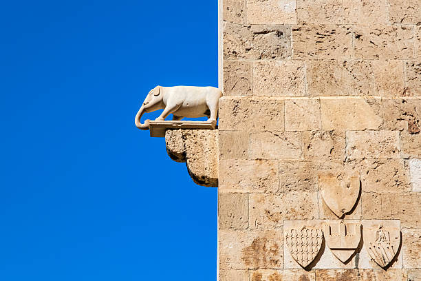 The sculpture of the elephant from which the Torre dell'Elefante (Tower of the Elephant) of Cagliari takes the name. The tower, built in 1307, was part of the ancient city's fortifications.