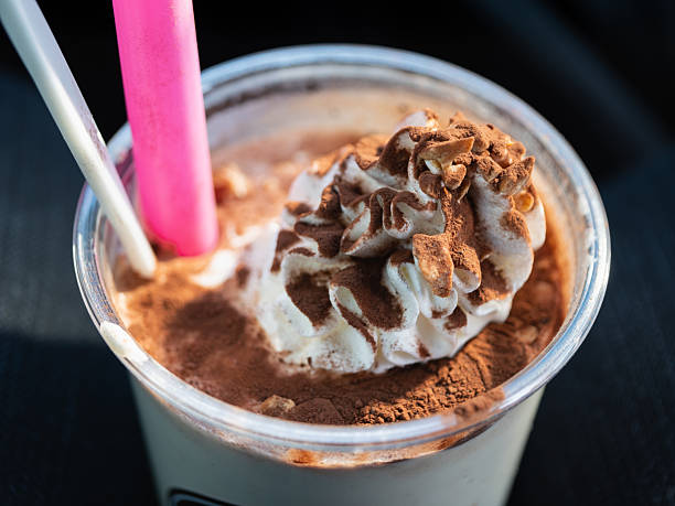 istock A milkshake topped with whipped cream and cocoa powder. 2218203821