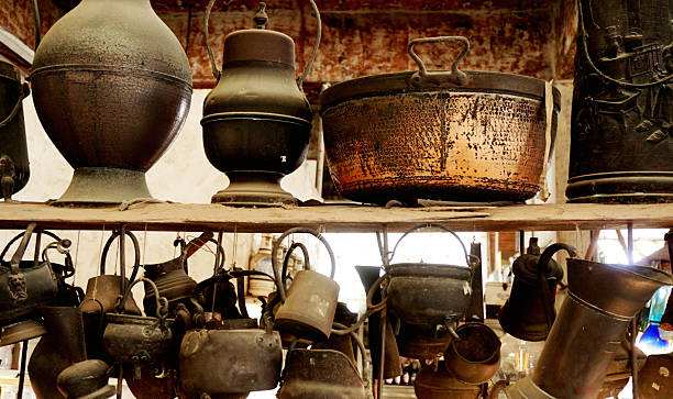 istock Vintage and old kitchenware on wooden shelf 2218206071