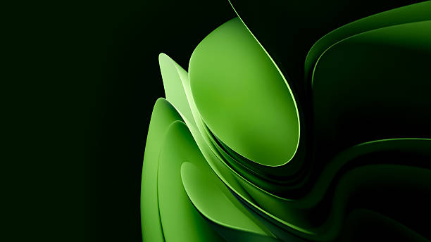 Abstract background with elegant flowing green organic shapes on a dark backdrop, creating a modern natural design