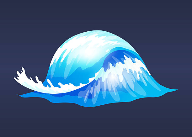 Sea ocean wave. Blue water ocean wave, marine surf wave, ripples tides sea storm, tsunami, tidal shape, splash water motion with spray isolated vector cartoon illustration Sea ocean wave. Blue water ocean wave, marine surf wave, ripples tides sea storm, tsunami, tidal shape, splash water motion with spray isolated vector cartoon illustration. storm surge icon stock illustrations