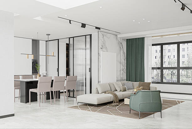istock Modern Open Concept Living Chic Dining and Lounge Areas with Sleek Details 2218209750