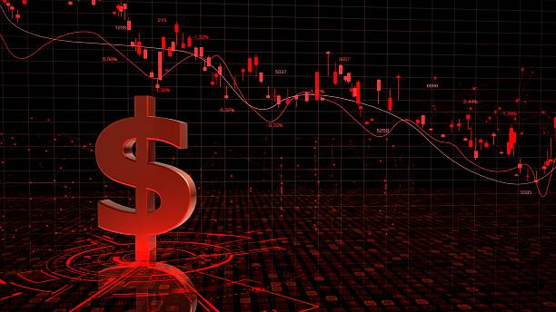 istock 3D illustration with a candlestick chart and a symbol of dollar, dollar crash. 2218214672
