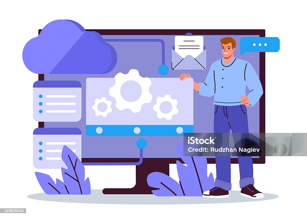 Cloud Computing Setup Cloud Computing System Concept Screen Setup Vector Illustration Stock ...